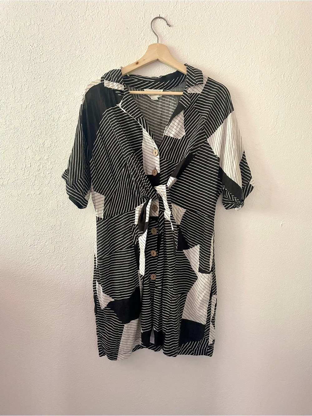Love riche geometric linen blend shirt dress